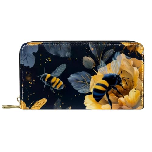 Damen-Geldbörse mit Reißverschluss und Handy-Clutch, gelbe Blumen, Bienen, Reise-Geldbörse, Leder, Clutch, Kartenhalter, Organizer, Handgelenke, mehrfarbig, Einheitsgröße von Generisch