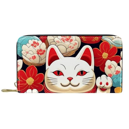 Damen-Geldbörse mit Reißverschluss und Handy-Clutch, niedliche Glückskatze, Reise-Geldbörse, Leder, Clutch, Kartenhalter, Organizer, Handgelenke, mehrfarbig, Einheitsgröße von Generisch