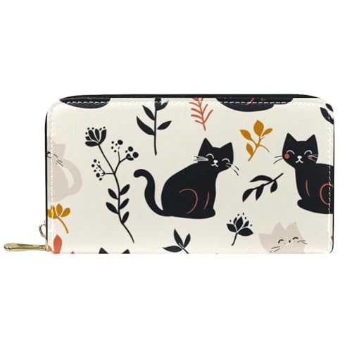 Damen-Geldbörse mit Reißverschluss und Handy-Clutch, niedliche schwarz-weiße Katze, Reise-Geldbörse, Leder, Clutch, Kartenhalter, Organizer, Handgelenke, mehrfarbig, Einheitsgröße von Generisch