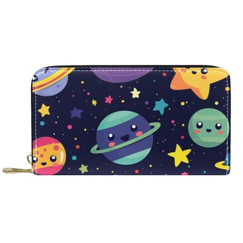 Damen-Geldbörse mit Reißverschluss und Handy-Clutch, niedliches Universum-Muster, Reise-Geldbörse, Leder, Clutch, Kartenhalter, Organizer, Handgelenke, mehrfarbig, Einheitsgröße von Generisch