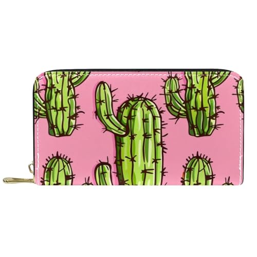 Damen-Geldbörse mit Reißverschluss und Handy-Clutch, rosa Hintergrund, Kaktus, Reise-Geldbörse, Leder, Clutch, Kartenhalter, Organizer, Handgelenke, mehrfarbig, Einheitsgröße von Generisch