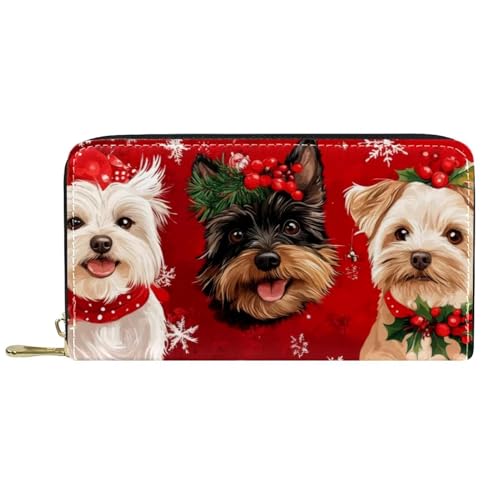 Damen-Geldbörse mit Reißverschluss und Handy-Clutch, roter Hintergrund, Weihnachts-Hunde, Reise-Geldbörse, Leder, Clutch, Kartenhalter, Organizer, Handgelenke, mehrfarbig, Einheitsgröße von Generisch