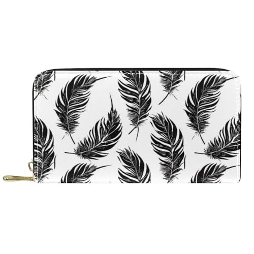 Damen-Geldbörse mit Reißverschluss und Handy-Clutch, schwarze Feder, Reise-Geldbörse, Leder, Clutch, Kartenhalter, Organizer, Handgelenke, mehrfarbig, Einheitsgröße von Generisch