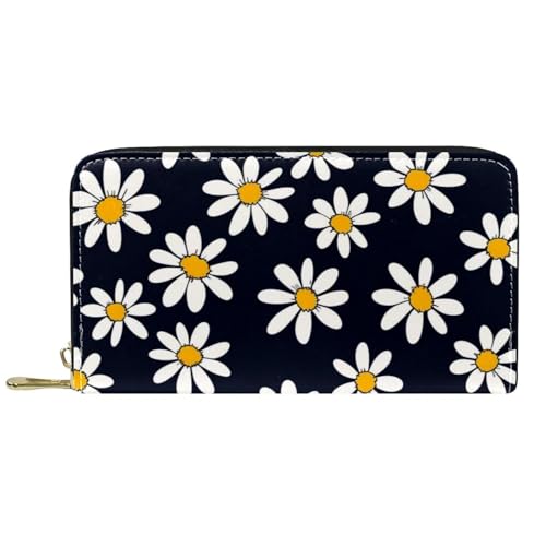 Damen-Geldbörse mit Reißverschluss und Handy-Clutch, schwarzer Hintergrund, Gänseblümchen, Reise-Geldbörse, Leder, Clutch, Kartenhalter, Organizer, Handgelenke, mehrfarbig, Einheitsgröße von Generisch