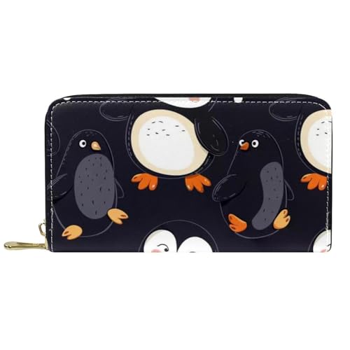 Damen-Geldbörse mit Reißverschluss und Handy-Clutch, schwarzes Pinguin-Muster, Reise-Geldbörse, Leder, Clutch, Kartenhalter, Organizer, Handgelenke, mehrfarbig, Einheitsgröße von Generisch