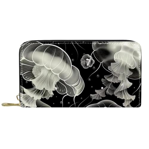 Damen-Geldbörse mit Reißverschluss und Handy-Clutch, weiße Quallen, Reise-Geldbörse, Leder, Clutch, Kartenhalter, Organizer, Handgelenke, mehrfarbig, Einheitsgröße von Generisch