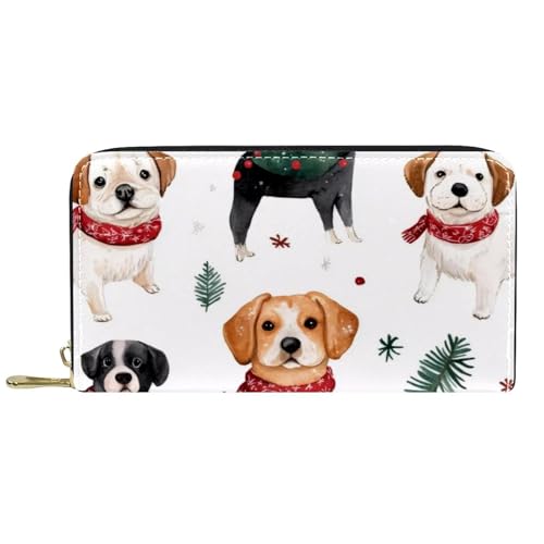 Damen-Geldbörse mit Reißverschluss und Handy-Clutch, weißer Hintergrund, Weihnachts-Hunde, Reise-Geldbörse, Leder, Clutch, Kartenhalter, Organizer, Handgelenke, mehrfarbig, Einheitsgröße von Generisch
