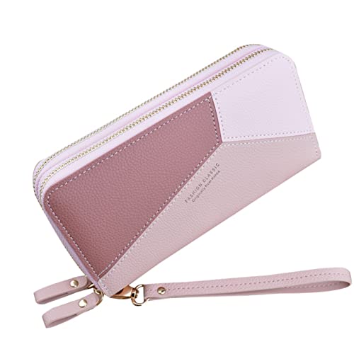 Damen-Geldbörse mit doppeltem Reißverschluss, lang, große Kapazität, Clutch, doppellagig, Spleißen, kontrastierende Farbwechsel, Handytasche, transparente Brieftaschen für Frauen (Rot, Einheitsgröße) von Generisch