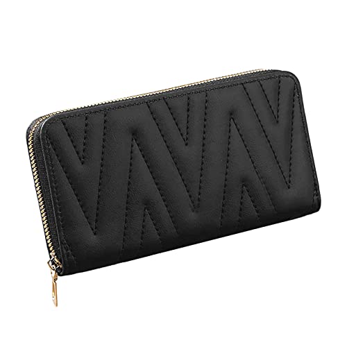 Damen-Geldbörsen, klein, einfarbig, lange Handy-Tasche mit großem Fassungsvermögen, 2023, modisch, multifunktional, mit Reißverschluss, Schwarz , Einheitsgröße von Generisch