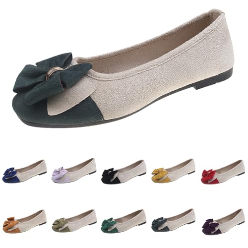 Damen Geschlossene Ballerinas Schleife Mokassin Weich Faux Wildleder Flach Spitze Pumps Runde Zehe Kleid Schuhe Komfort Slip On Klassische Sommerschuhe Bootsschuhe Walking Flats für Frauen von Generisch