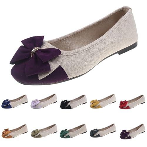 Damen Geschlossene Ballerinas Schleife Mokassin Weich Faux Wildleder Flach Spitze Pumps Runde Zehe Kleid Schuhe Komfort Slip On Klassische Sommerschuhe Bootsschuhe Walking Flats für Frauen von Generisch