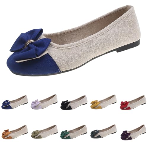 Damen Geschlossene Ballerinas Schleife Mokassin Weich Faux Wildleder Flach Spitze Pumps Runde Zehe Kleid Schuhe Komfort Slip On Klassische Sommerschuhe Bootsschuhe Walking Flats für Frauen von Generisch