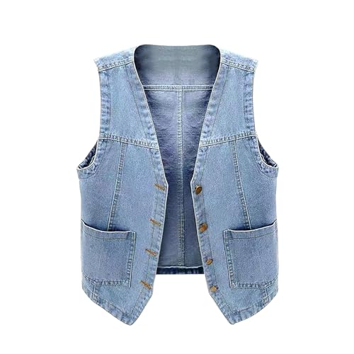 Damen Gilets Denim Weste Casual Slim Fit Cropped Weste Blazer Ärmellos Button-Down Jeansjacken mit Taschen Crop Top Outerwear Cardigan Streetwear Warehouse Clearance, hellblau, L von Generisch