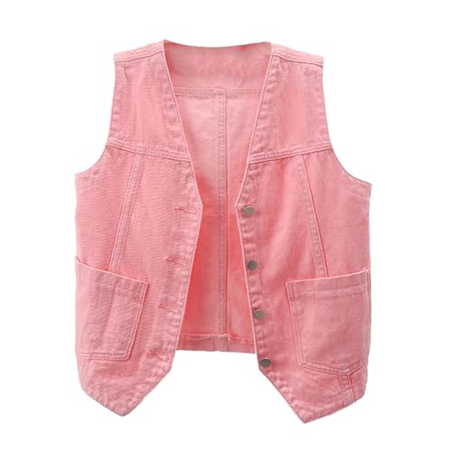 Damen Gilets Denim Weste Casual Slim Fit Cropped Weste Blazer Ärmellos Button-Down Jeansjacken mit Taschen Crop Top Outwear Cardigan Streetwear Warehouse Clearance, rose, XXL von Generisch