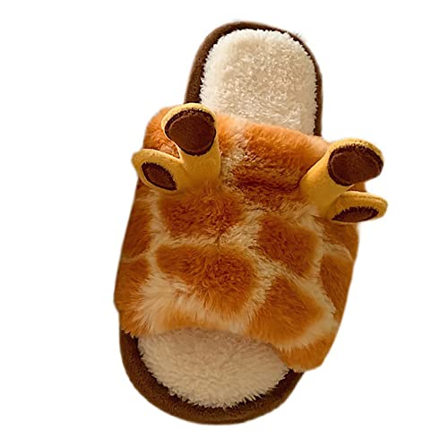 Damen Giraffe Plüsch Open Toe Hausschuhe Weiche Memory Foam Indoor Sandalen mit Anti-Rutsch-Sohle Leichte Gemütliche Damen Slip-On Hausschuhe Winter Warm Tier Design Schlafzimmer Komfort, Orange, 38 von Generisch