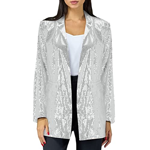 Damen Glitzer Blazer, Langarm Anzugjacke Pailletten Elegant Party Club Blazer Karneval Kostüm Slim Fit Tailliert Sakko Cardigan Jacke Freizeit Kurz Glänzend Oberteile Outfits Glitzer Tops von Generisch