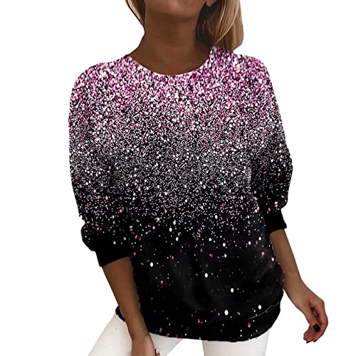 Damen Glitzer Pullover Off Shoulder Oberteile Mesh Langarm Tunika Tops Festliche Blusen mit Rundhalsausschnitt T-Shirt zur Hochzeit Bluse Elegant Spitzen Party Shirt von Generisch