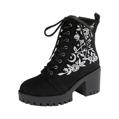 Damen Goth Plattform Stiefeletten Chunky Block Übergangsstiefel Reißverschluss Heels Stiefel Runde Zehe Gothic Booties High Heel Outdoor Ankle Boots Schuhe Freizeitschuhe von Generisch