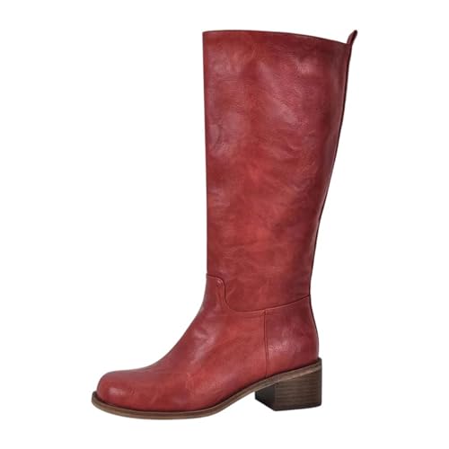 Damen Gothic Schwarz Matt Kniehohe Stiefel mit runder Spitze und mittelhohem Absatz Design für alternative Modestile, Cd230935c, 40 EU von Generisch