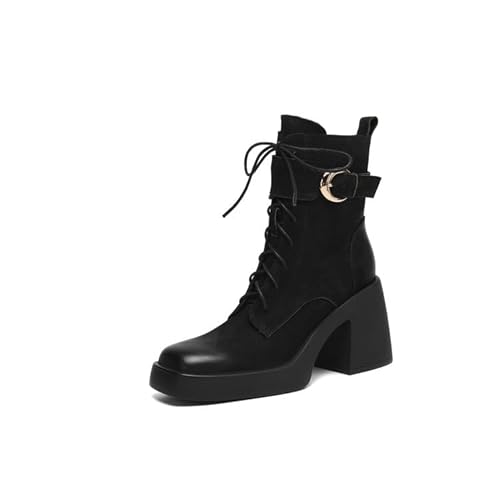 Damen Gummistiefel Hoch Aus Kopfnahtfreiem Wachsleder Regenstiefel Wasserdicht Halbhoch Komfortabel Weite Schaftbreite Für Dicke Waden (Schwarzer Samt,35) von Generisch