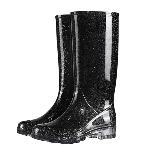 Damen Gummistiefel Hohe Stiefel Wasserdicht - Robuste Gummistiefel für Frauen Outdoor Garten Arbeit Regenfest mit Rutschfester Sohle schwarze 38 von Generisch
