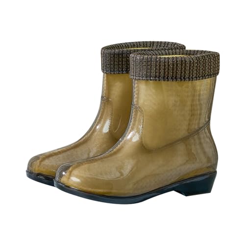 Damen-Gummistiefel mit mittlerer Wade, modische, rutschfeste strapazierfähige Jelly-Schuhe mit Fleece für Wärme (Black, 40) von Generisch