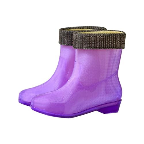 Damen-Gummistiefel mit mittlerer Wade, modische, rutschfeste strapazierfähige Jelly-Schuhe mit Fleece für Wärme (Purple, 40) von Generisch