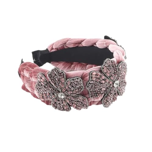 Damen-Haarband mit drei Blumen, aus Fleece, breit, Vintage-Stil, elastisch, modisches Haar-Accessoire von Generisch