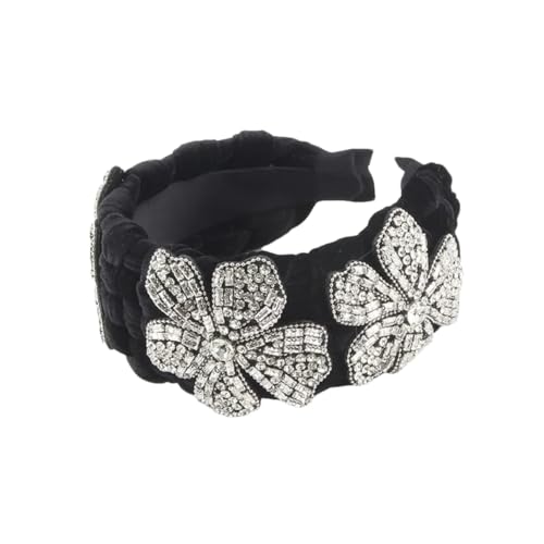 Damen-Haarband mit drei Blumen, aus Fleece, breit, Vintage-Stil, elastisch, modisches Haar-Accessoire von Generisch