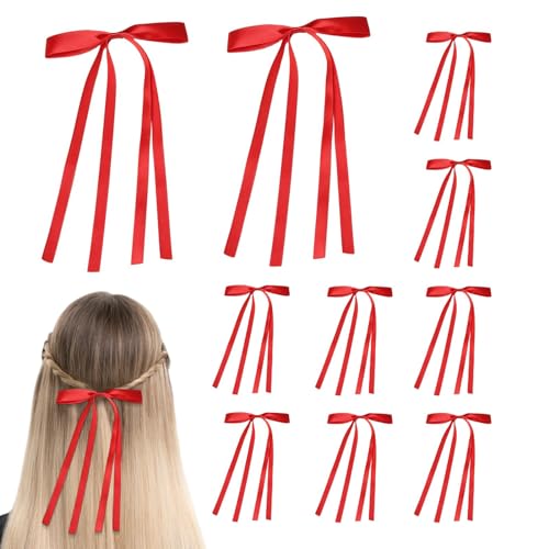 Damen-Haarschleifen-Clip, Damen-Haarschleifen-Clip | Schleifenklammern Seidig 10 Stück Haarspangen - Langes Haar-Accessoire, rutschfeste, elegante Satin-Haarschleife für dickes Haar von Generisch