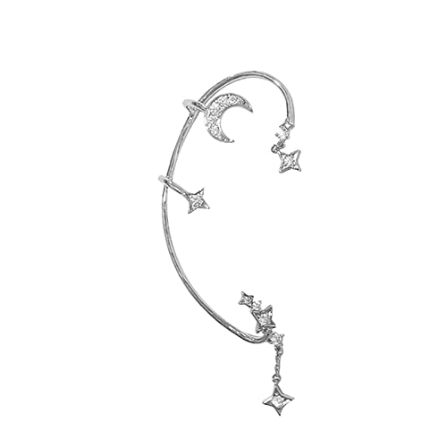 Damen-Hängeohrringe Mode Stern Mond Form Ohrringe Ohrclip für Frauen Mädchen kein Piercing Zirkon Stern Ohrclips Strass Ohrringe Stulpe Wickelohrringe für Ohrringen Für Mädchen (B, One Size) von Generisch