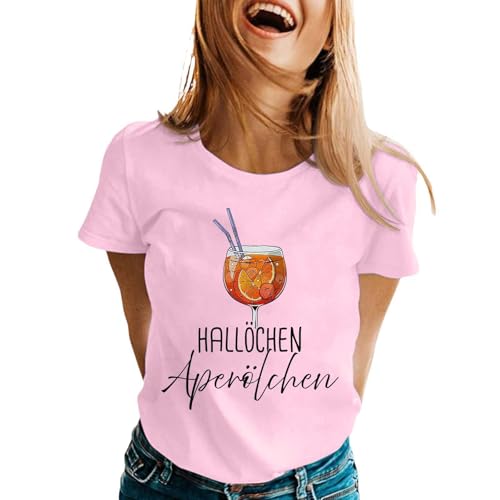 Damen Hallöchen Aperölchen I Aperol Spritz Lustiges Freizeitshirt T-Shirt Karneval und Fasching mit Cocktail Druck Leicht Top Casual Bluse Kurzarm Sportshirt Stilvolle Fun-T-Shirt Oberteile 2025 von Generisch