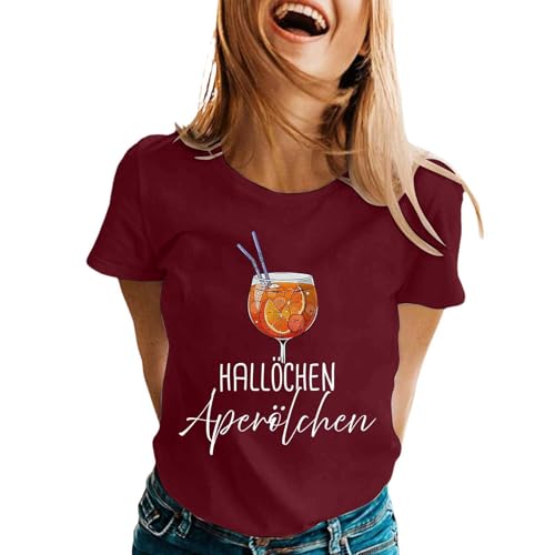 Damen Hallöchen Aperölchen I Aperol Spritz Lustiges Freizeitshirt T-Shirt Karneval und Fasching mit Cocktail Druck Leicht Top Casual Bluse Stretch Sportshirt Stilvolle Fun-T-Shirt Oberteile von Generisch