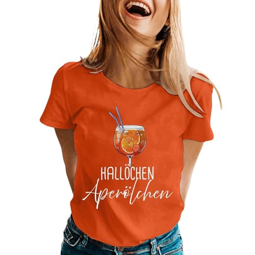 Damen Hallöchen Aperölchen I Aperol Spritz Lustiges Freizeitshirt T-Shirt Karneval und Fasching mit Cocktail Druck Leicht Top Casual Bluse Stretch Sportshirt Stilvolle Fun-T-Shirt Oberteile von Generisch