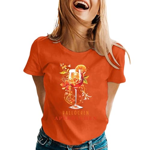 Damen Hallöchen Bierstempel Spritz Lustiges Freizeitshirt T-Shirt Karneval und Fasching mit Bierfest Druck Leicht Top Casual Bluse Stretch Sportshirt Stilvolle Fun-T-Shirt Oberteile von Generisch