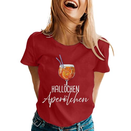 Damen Hallöchen Aperölchen I Aperol Spritz Lustiges Freizeitshirt T-Shirt Karneval und Fasching mit Cocktail Druck Leicht Top Casual Bluse Stretch Sportshirt Stilvolle Fun-T-Shirt Oberteile von Generisch