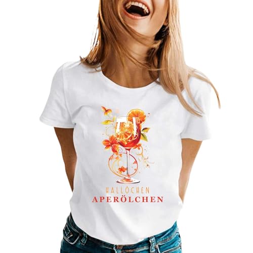 Damen Hallöchen Aperölchen Tshirt Aperol Spritz Lustiges Freizeitshirt Aperol Shirt Damen T-Shirt mit Cocktail Druck Leicht Top Casual Bluse Sportshirt Stilvolle Fun T-Shirts (Weiß-01, M) von Generisch