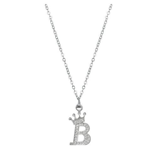 Damen Halskette mit Anhänger Krone Herz Buchstabe Silber Kette Damen Personalisiere Krone Kette, Geburtstags und Weihnachten Geschenk Für Frauen Mädchen Mama Freundin - A-Z (B, Einheitsgröße) von Generisch
