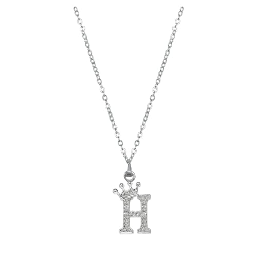 Damen Halskette mit Anhänger Krone Herz Buchstabe Silber Kette Damen Personalisiere Krone Kette, Geburtstags und Weihnachten Geschenk Für Frauen Mädchen Mama Freundin - A-Z (H, Einheitsgröße) von Generisch