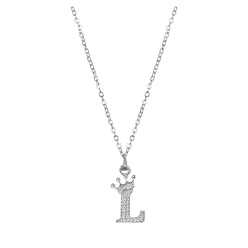 Damen Halskette mit Anhänger Krone Herz Buchstabe Silber Kette Damen Personalisiere Krone Kette, Geburtstags und Weihnachten Geschenk Für Frauen Mädchen Mama Freundin - A-Z (L, Einheitsgröße) von Generisch