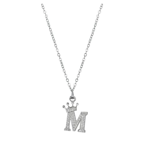 Damen Halskette mit Anhänger Krone Herz Buchstabe Silber Kette Damen Personalisiere Krone Kette, Geburtstags und Weihnachten Geschenk Für Frauen Mädchen Mama Freundin - A-Z (M, Einheitsgröße) von Generisch