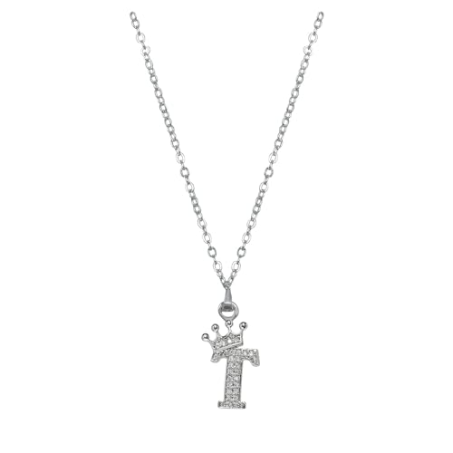 Damen Halskette mit Anhänger Krone Herz Buchstabe Silber Kette Damen Personalisiere Krone Kette, Geburtstags und Weihnachten Geschenk Für Frauen Mädchen Mama Freundin - A-Z (T, Einheitsgröße) von Generisch
