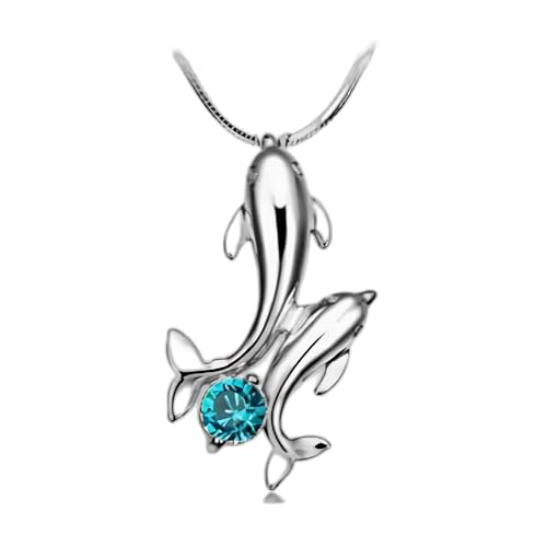 Damen Halsketten niedlich versilbert Doppel Delfine Anhänger Charm Kette Halskette Dame Schmuck für Damen Mädchen blau Useful von Generisch