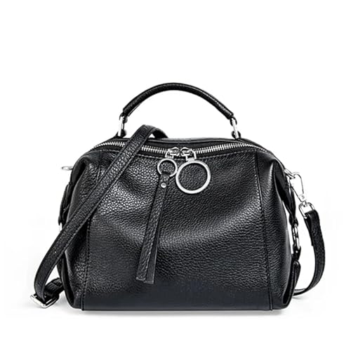 Damen Handtasche Echtes Leder Rindsleder Crossbody Taschen Damen Schulter Top Griff Satchel Trendy 2025 Boston Taschen Shopper, Schwarz , Einheitsgröße von Generisch