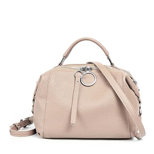 Damen Handtasche Echtes Leder Rindsleder Crossbody Taschen Damen Schulter Top Griff Satchel Trendy 2025 Boston Taschen Shopper, beige, Einheitsgröße von Generisch