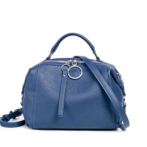 Damen Handtasche Echtes Leder Rindsleder Crossbody Taschen Damen Schulter Top Griff Satchel Trendy 2025 Boston Taschen Shopper, blau, Einheitsgröße von Generisch