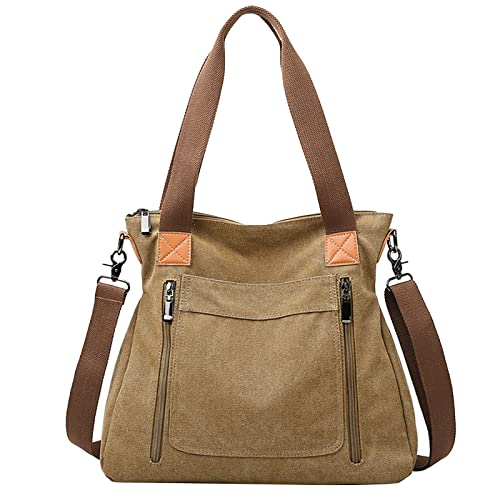 Damen Handtasche Mittelgross Große Umhängetasche Koreanische Lässige für Damen,Eine Schulter,Umhängetasche,Große Kapazität,Stofftasche Taschen Organisator Beutel (Khaki,One Size) von Generisch