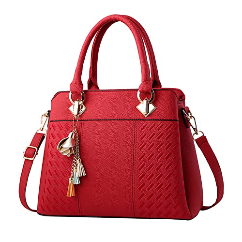 Damen Handtaschen Damen Geldbörse Satchel Umhängetaschen Geräumige Tote Ledertasche Taschen Herren Mit Brot Boxen (Wine, One Size) von Generisch