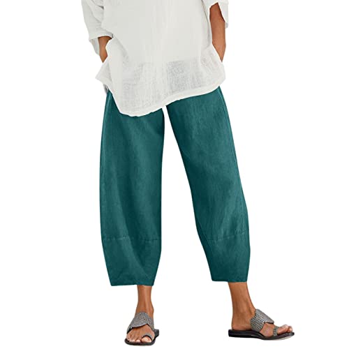 Damen Haremshose Yogahose Baumwolle Leinen Palazzo Hosen Oversize Einfarbiges Hosen Damen Stretch Grosse GröSsen Leinenhose Damen Sommer mit Taschen Hosen Damen 3/4 Bequeme Lose Stoffhose von Generisch