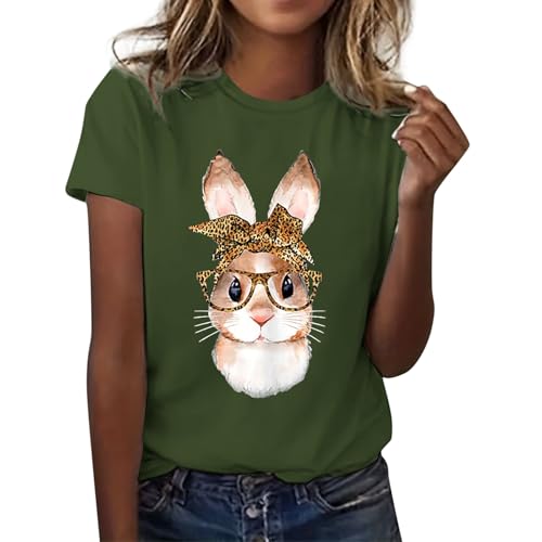 Damen Hase|Ostern Bunny T-Shirt Mit Rundhalsausschnitt Süßes Kaninchen Bedrucken Osterhase Rabbit Tshirt Teenager Mädchen Sommer Tops Frauen Osterhasen Kostüm Basic T Shirt von Generisch